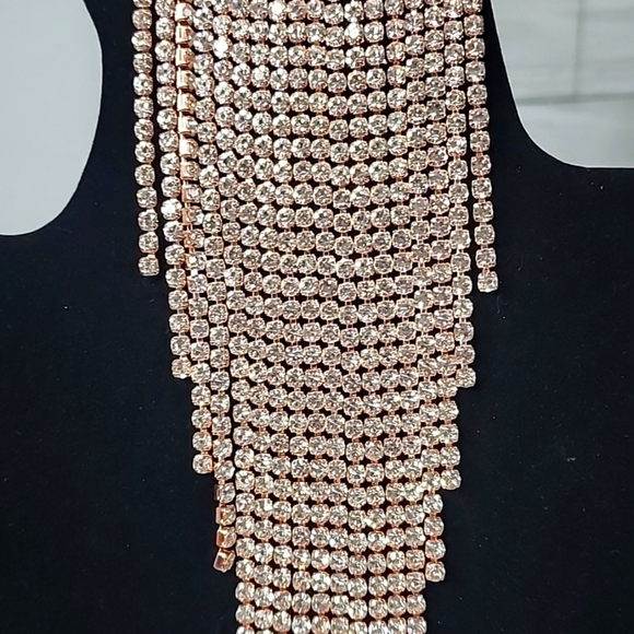 Large Statement Petal Flower Brooch Pin Rose Gold Rhinestone Fringe New - Picture 8 of 13